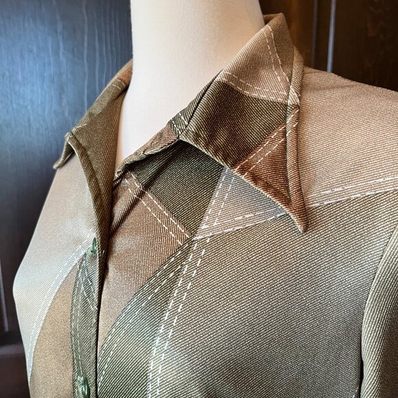 Vintage 70s Hostess Dress 100 Parkhouse Dallas Button Front Maxi Green M (est) - Picture 8 of 12